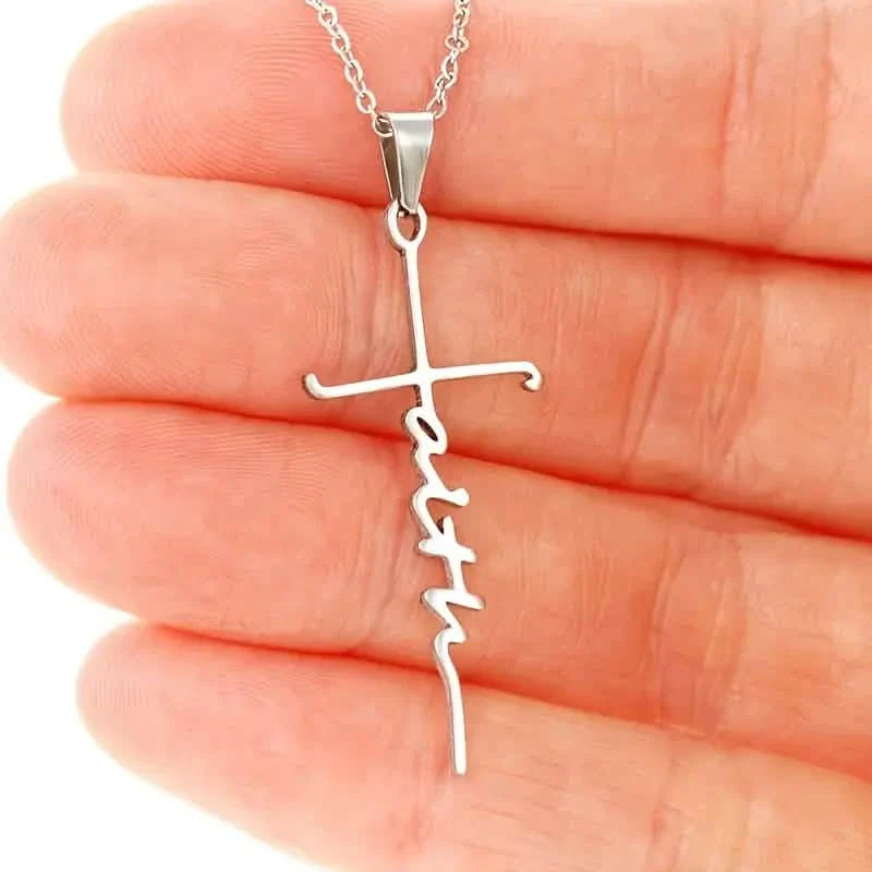 Collier pendentif religieux prière église mot foi en acier inoxydable