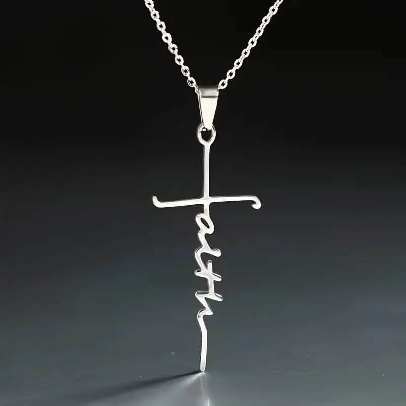 Collier pendentif religieux prière église mot foi en acier inoxydable