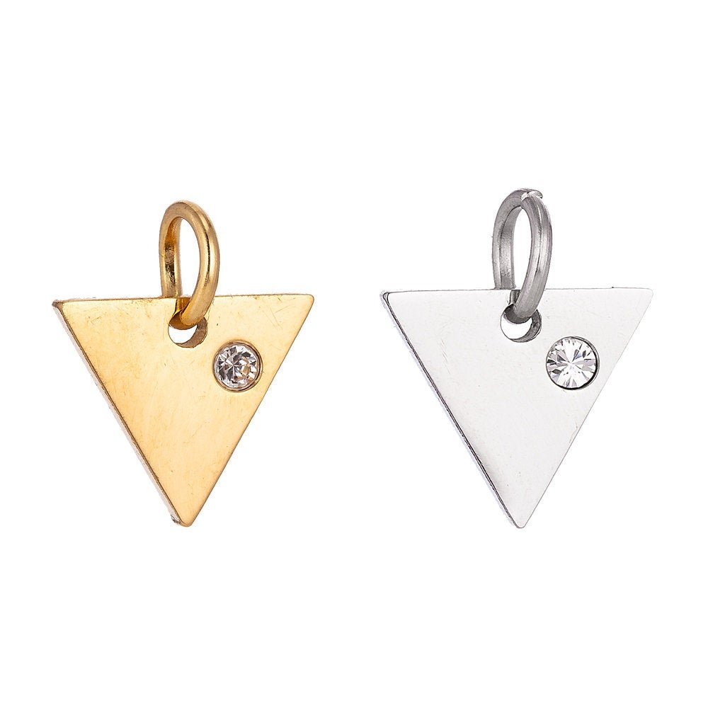 Stainless Steel Gold Minimalist Blank Triangle Cubic Zirconia Bracelet Charm Necklace Pendant Findings for Jewelry Making E-626