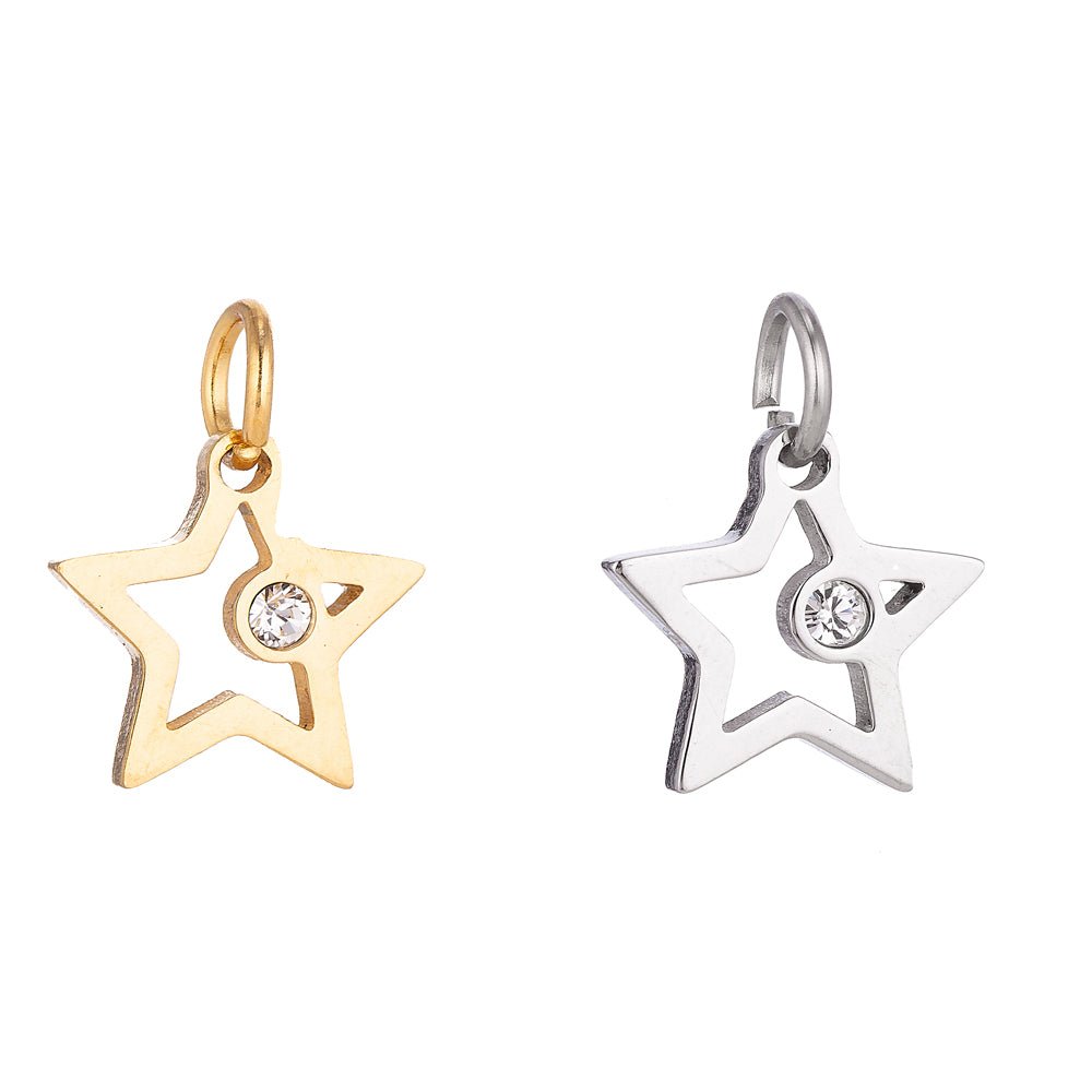 Stainless Steel Gold Minimalist Elegance Star Cubic Zirconia Bracelet Charm Necklace Pendant Findings for Jewelry Making E-628