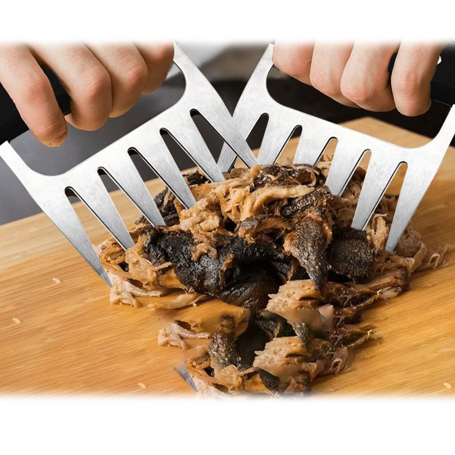 Griffes à viande en acier inoxydable avec manche en bois