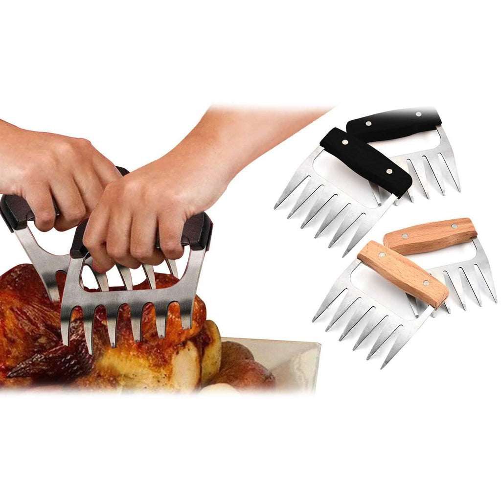 Griffes à viande en acier inoxydable avec manche en bois
