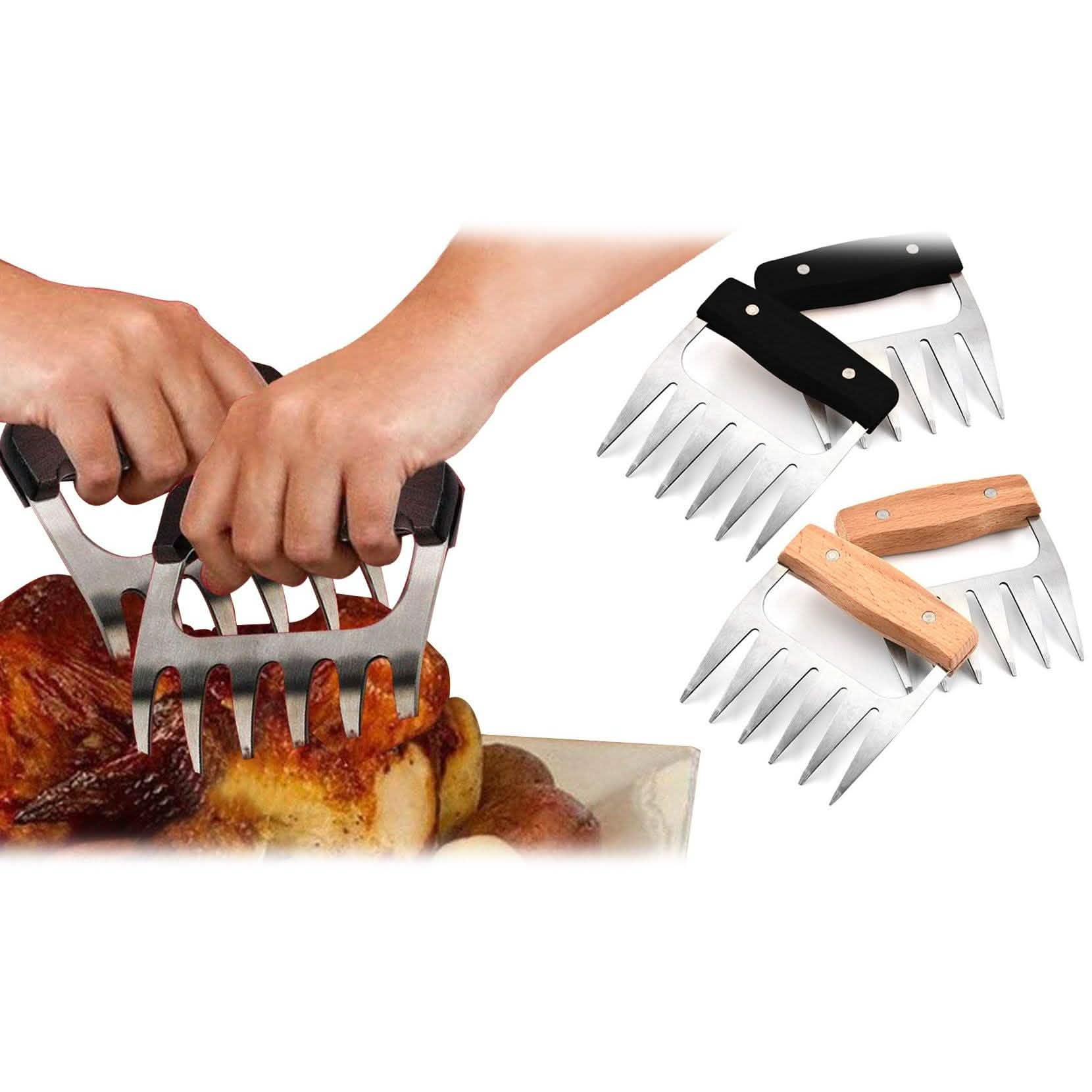 Griffes à viande en acier inoxydable avec manche en bois
