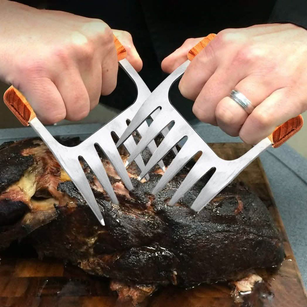 Griffes à viande en acier inoxydable avec manche en bois