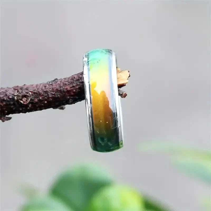 Stainless Steel Mood Ring Inlaid Thermal Discoloration Stone