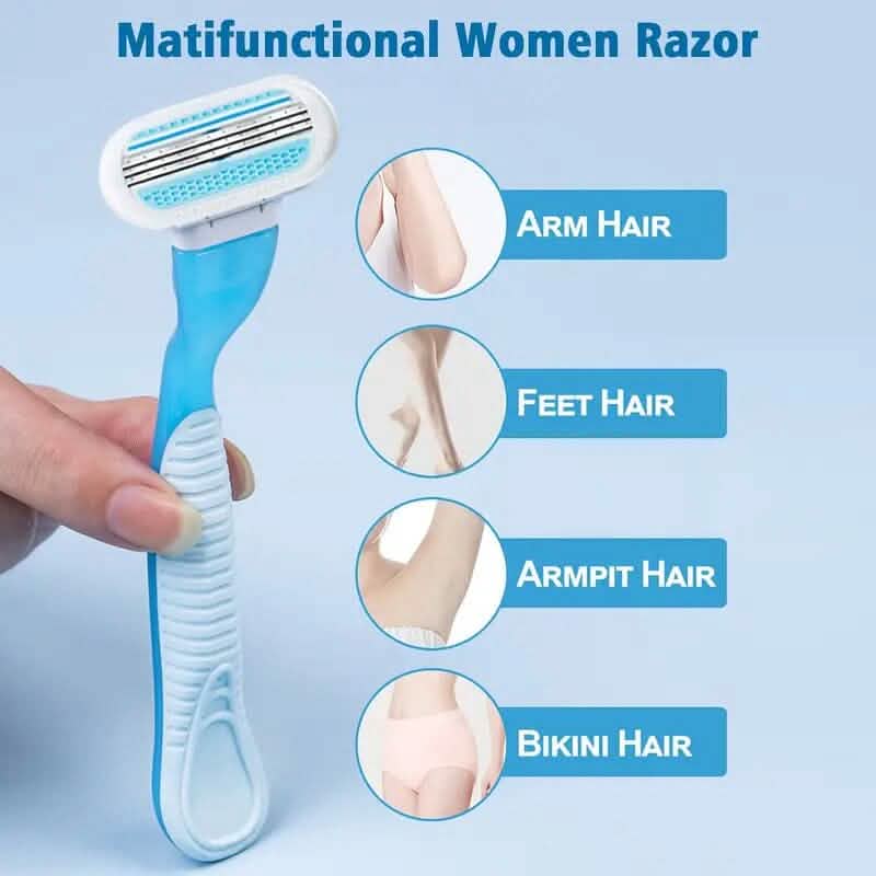 Stainless Steel Women's Hair Razor with 8 Replacement Blades