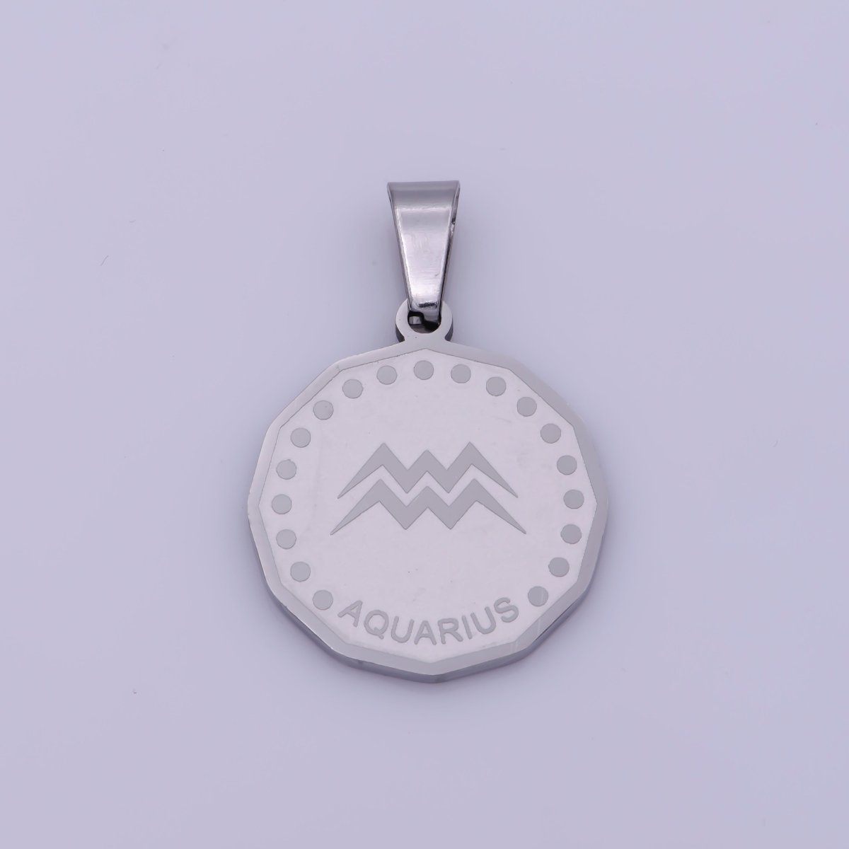 Stainless Steel Zodiac Horoscope Sign Silver Medallion Pendant | A-A1857-A-A1862