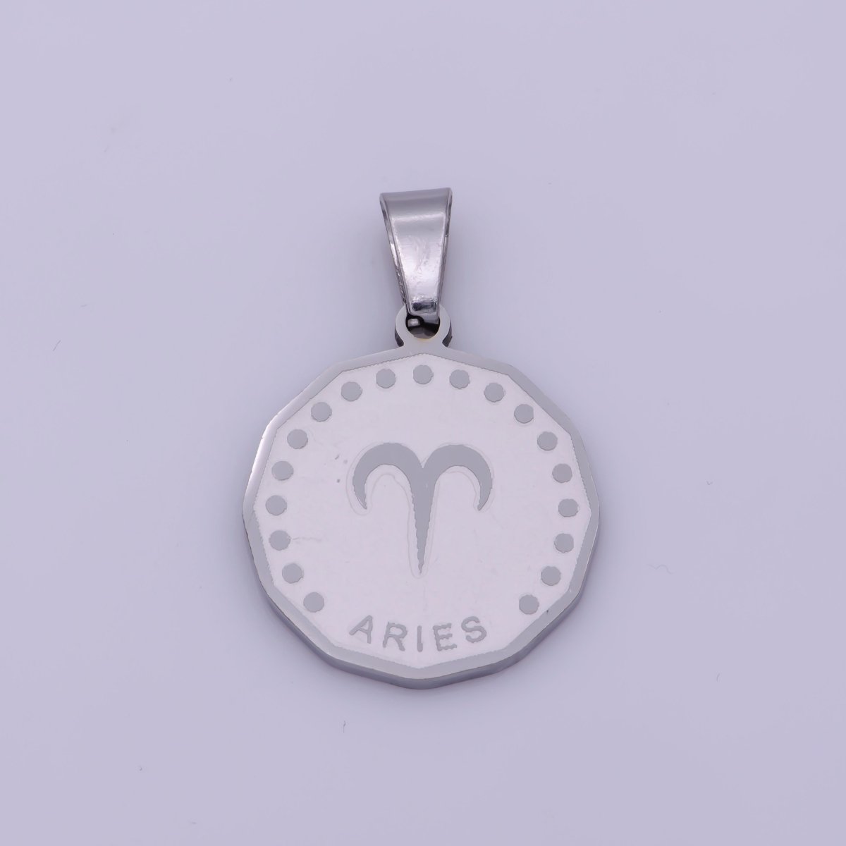 Stainless Steel Zodiac Horoscope Sign Silver Medallion Pendant | A-A1857-A-A1862
