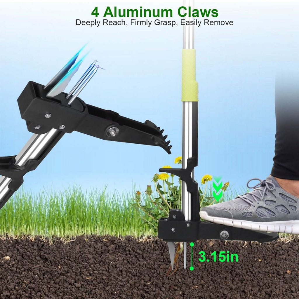 Arrache-mauvaises herbes sur pied en aluminium à 4 griffes