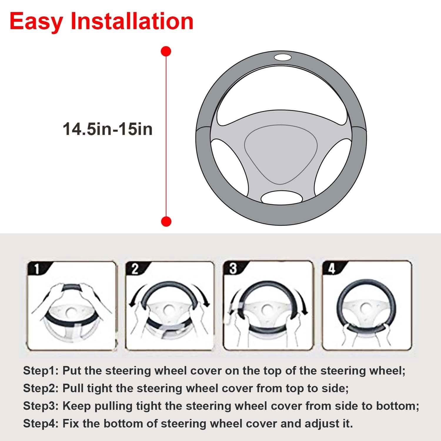 Steering Wheel Cover 14.5"- 15" Diameter Universal Fiber Leather