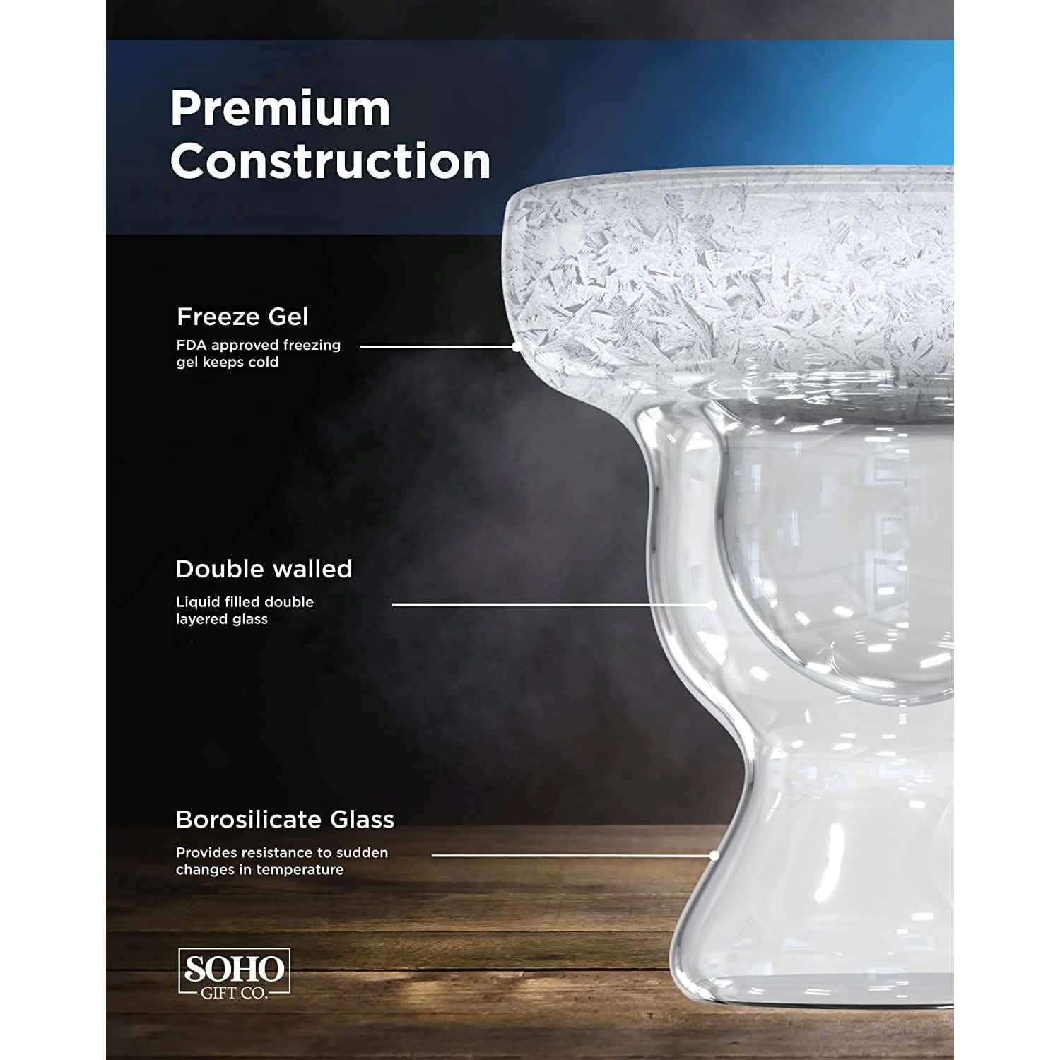 Stemless 12oz Double Wall Freezable Gel Chiller Cocktail Glass