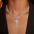 Sterling Silver 925 Luxury Cross Pendant Necklace with Multi-Layer Zircon and Sparkling Rhinestones