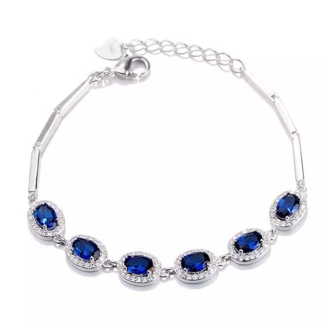 Bracelet halo ovale en argent sterling et saphir