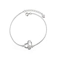 Bracelet de cheville double cœur en argent sterling avec cristaux Swarovski