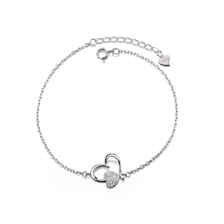 Bracelet de cheville double cœur en argent sterling avec cristaux Swarovski