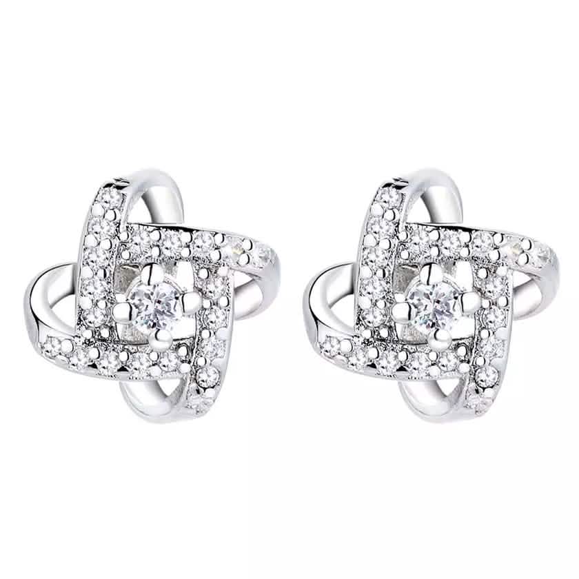 Boucles d'oreilles clous Nœud d'amour en argent sterling avec cristaux Swarovski