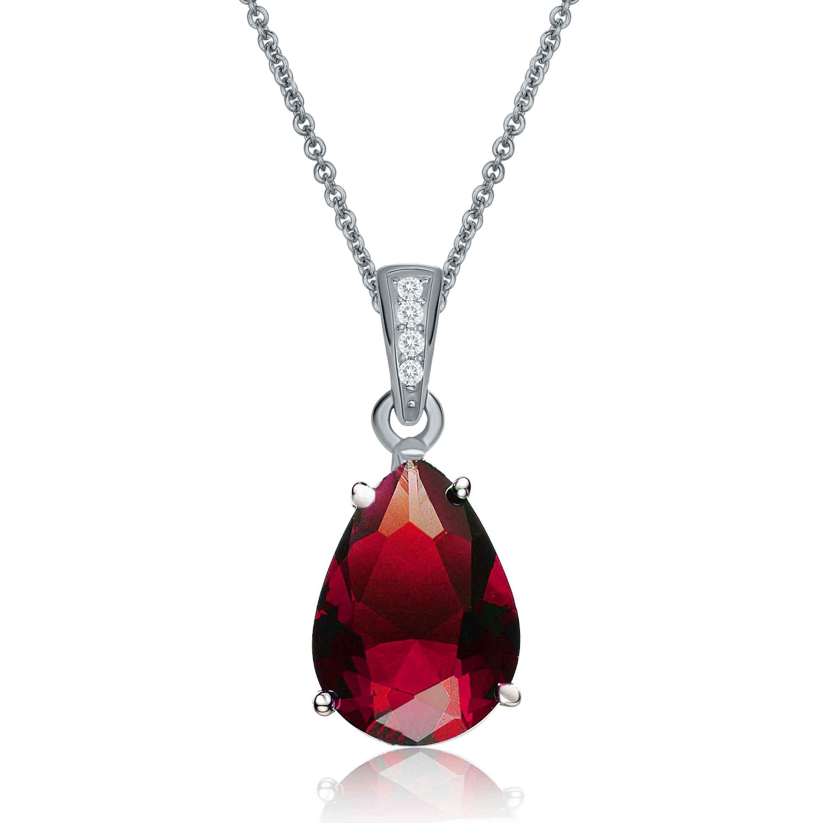 Collier pendentif en argent sterling et zircone cubique rouge