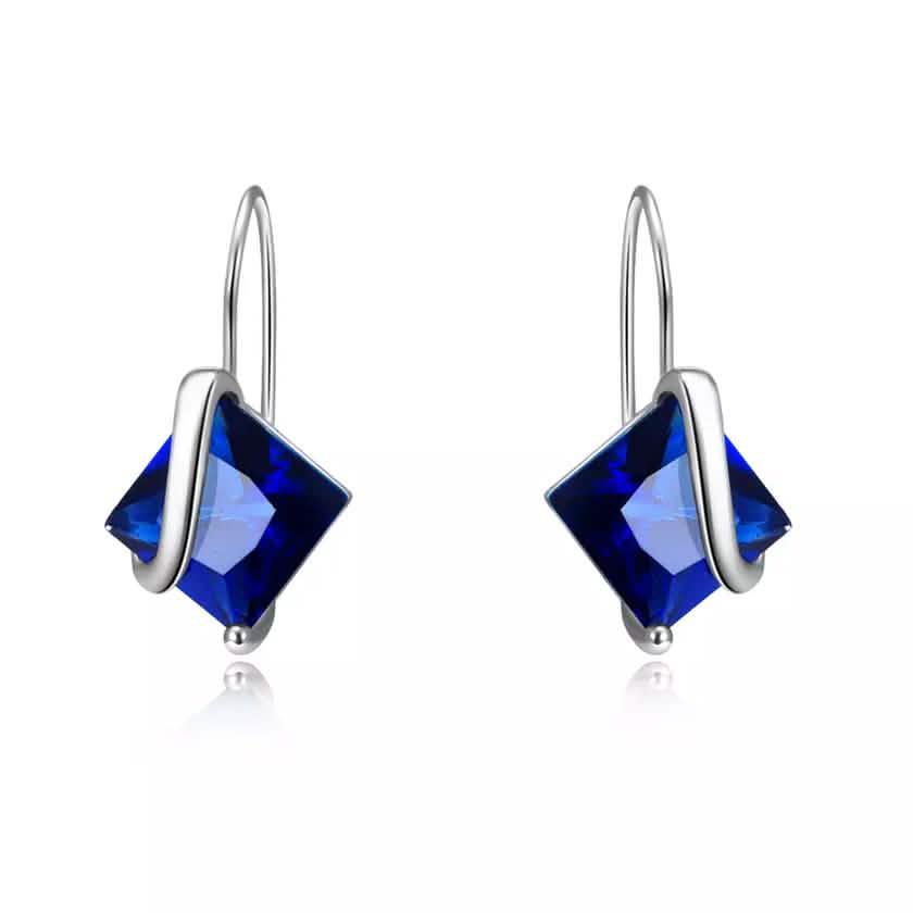 Sterling Silver Sapphire Diamond Cut Earring