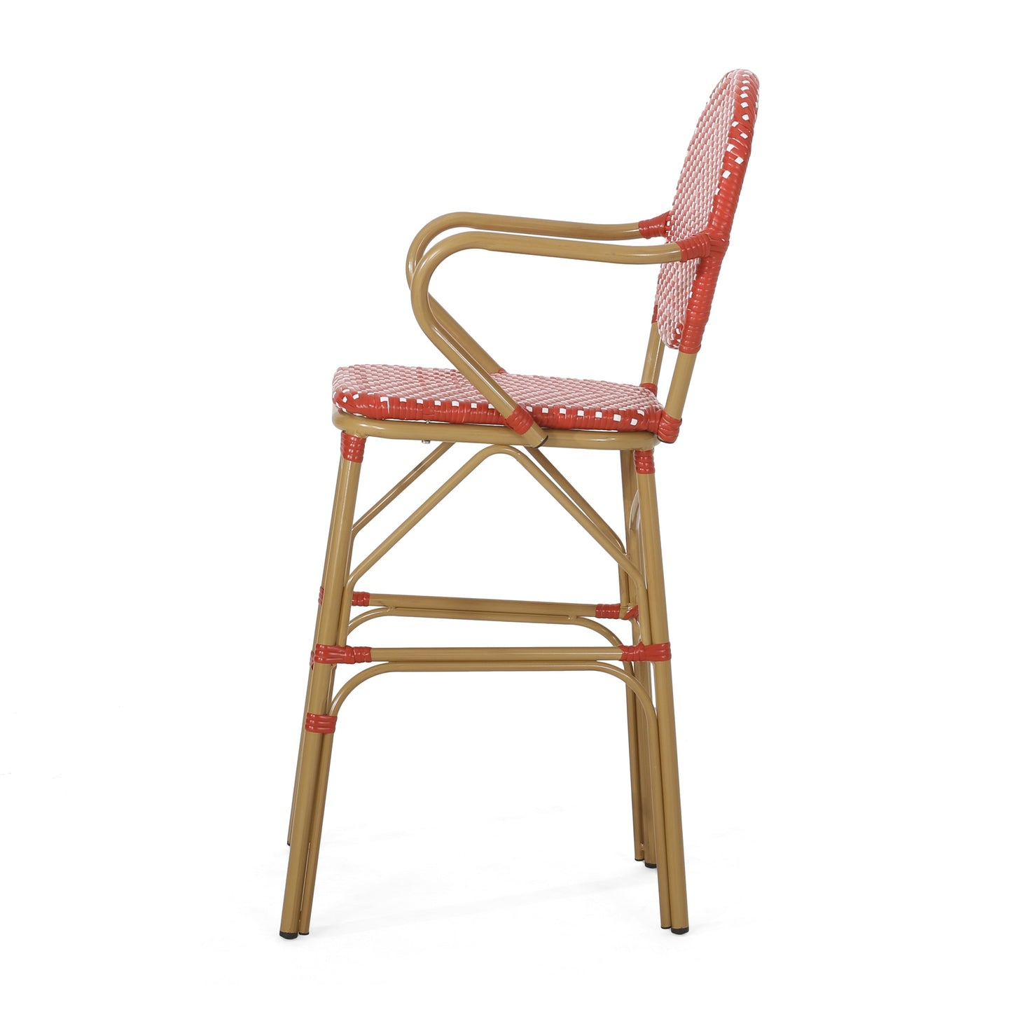 Outdoor Wicker and Aluminum 29.5" French Barstools, Set of 2