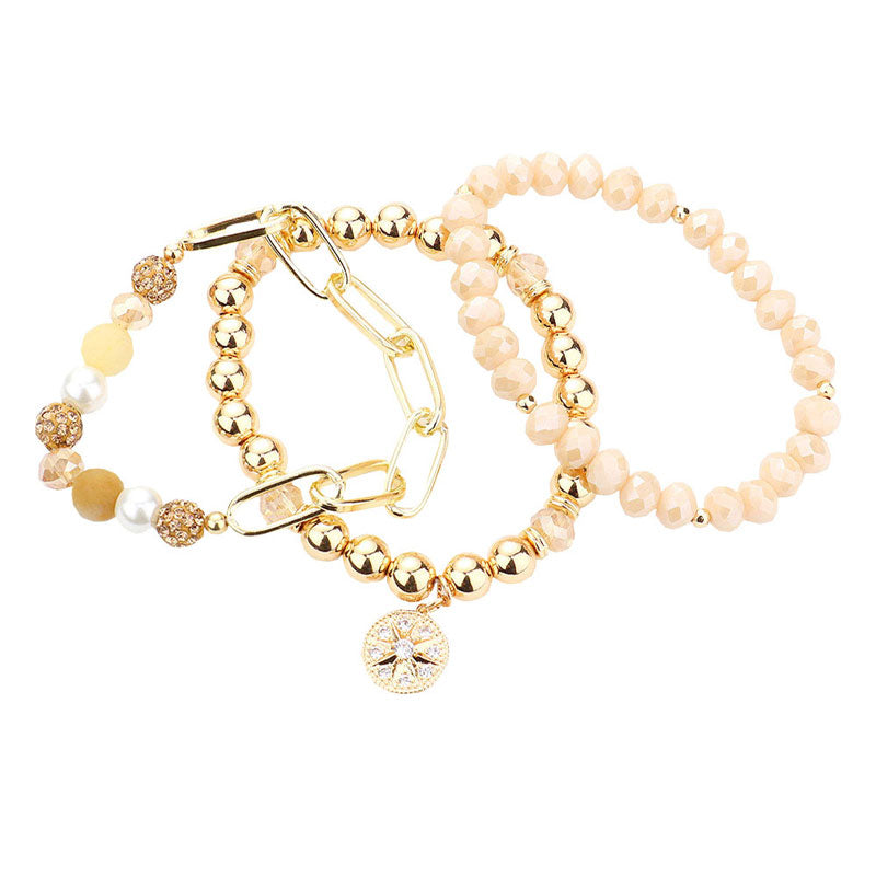 Stone Embellished North Star Charm Beaded Stretch Bracelets