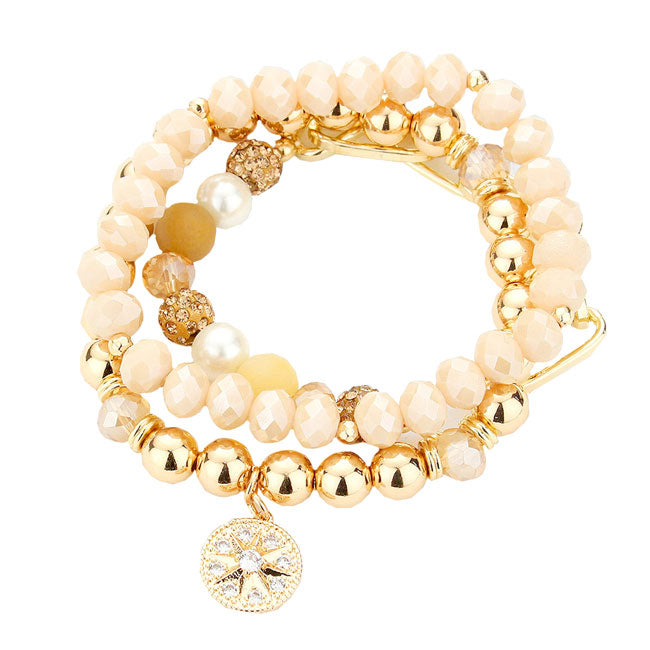 Stone Embellished North Star Charm Beaded Stretch Bracelets