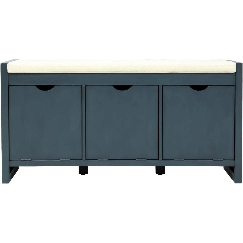 Storage Bench with Removable Cushion and 3 Flip Lock Storage Cubbies