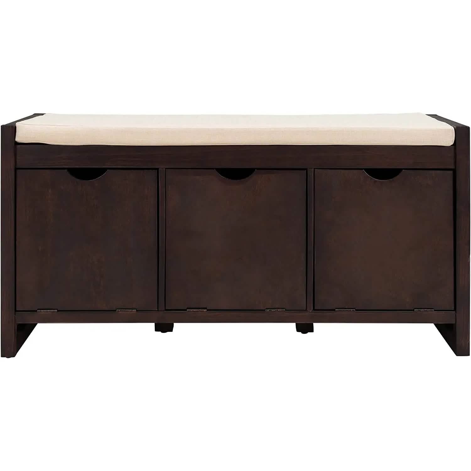 Storage Bench with Removable Cushion and 3 Flip Lock Storage Cubbies