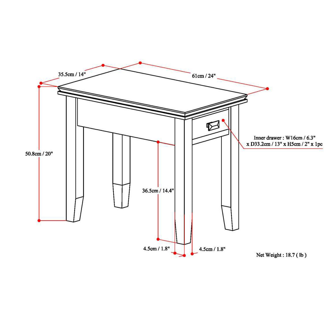Artisan Narrow Side Table - Russet