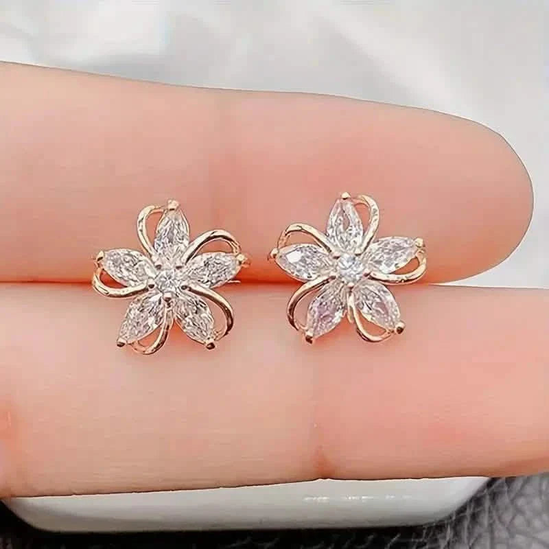 Stylish Zirconia Petal Flower Stud Earrings