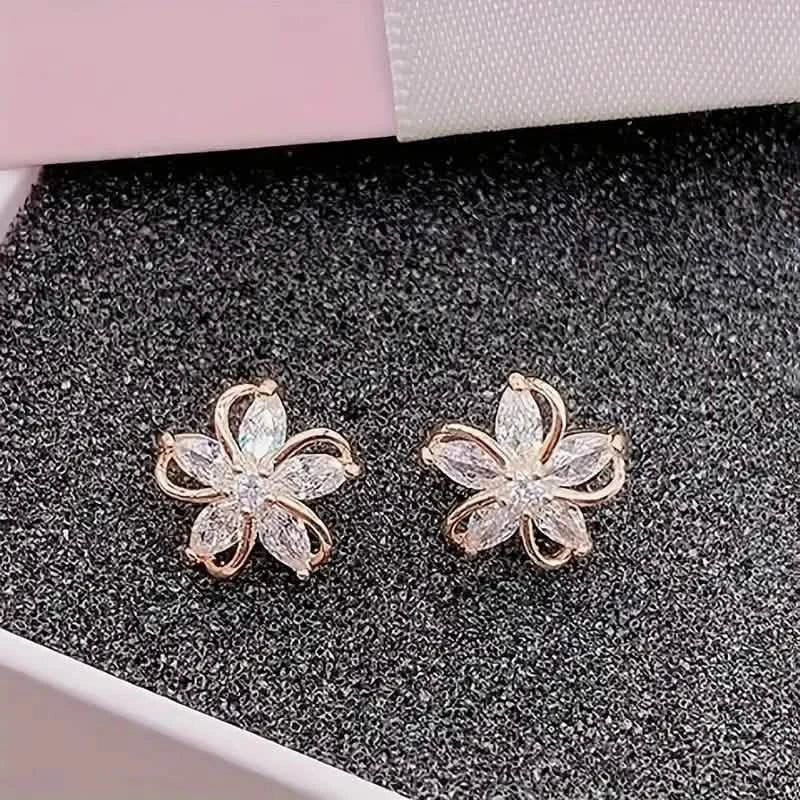 Stylish Zirconia Petal Flower Stud Earrings