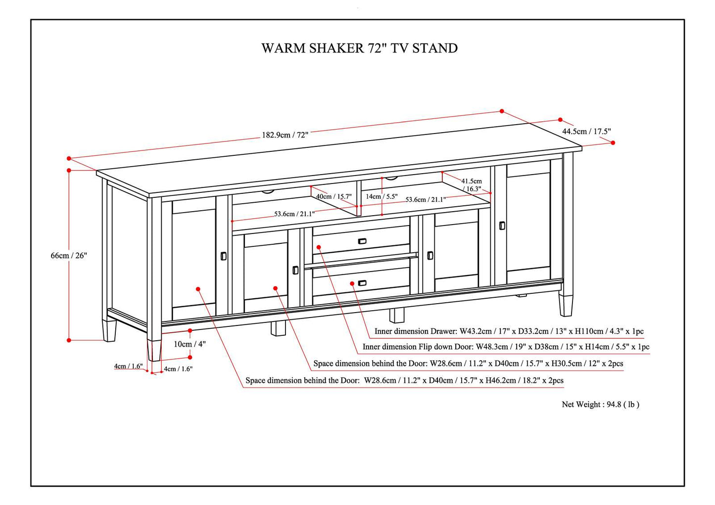 Warm Shaker 72 Inch Wide Solid Wood TV Stand in Light Golden