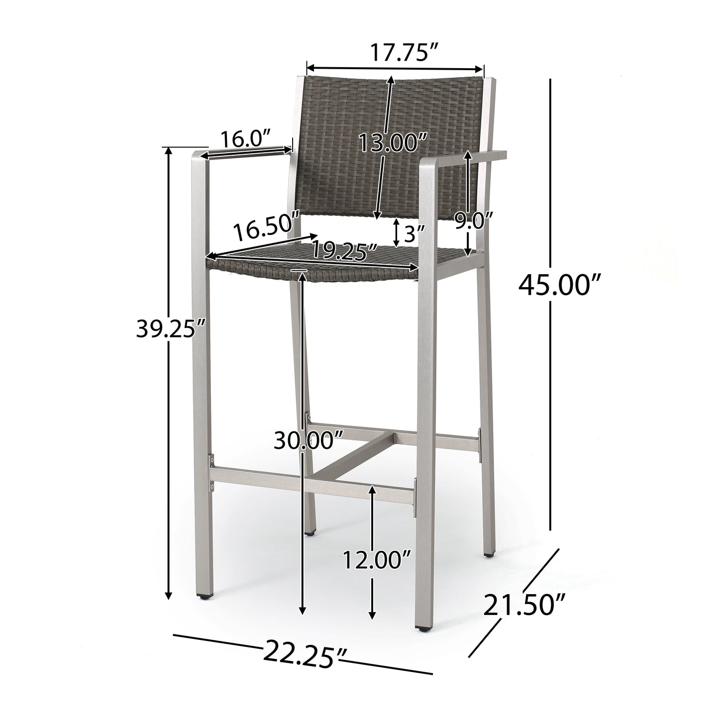 Outdoor Rust-Proof Aluminum Barstools with PE Rattan Seat - Set of 2