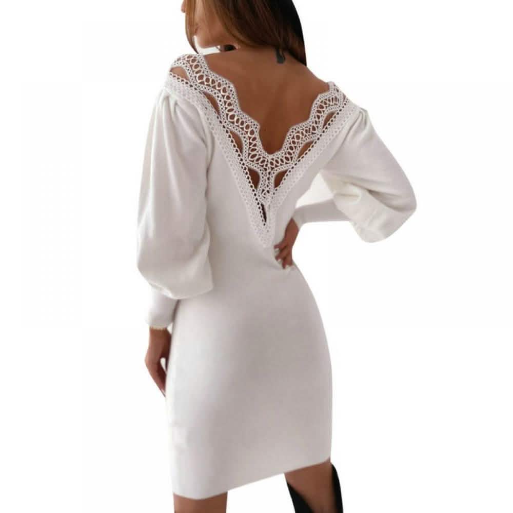Robe moulante décontractée Summark à manches longues en dentelle pour femme