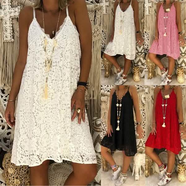 Robe d'été ample sans manches à col en V pour femme