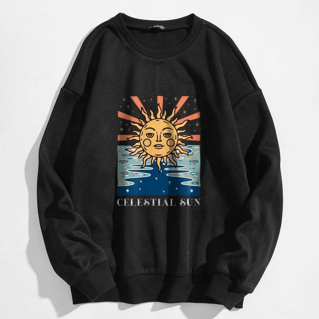 Sun and Letter Graphic Oversized Thermal Sweatshirt