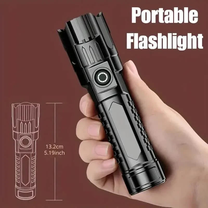 Lampe de poche super brillante, USB rechargeable, zoom télescopique, faisceau large