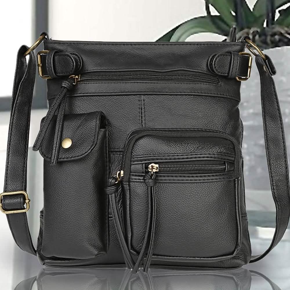 Sac bandoulière en cuir véritable super doux avec accent ceinture sur le dessus