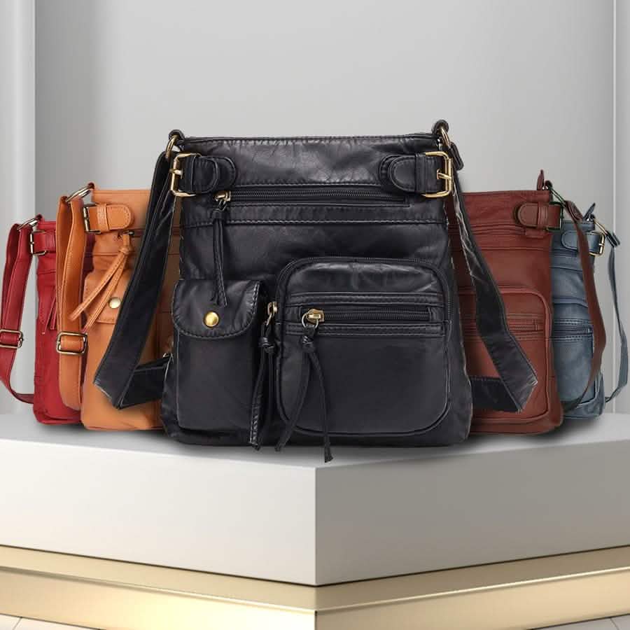 Sac bandoulière en cuir véritable super doux avec accent ceinture sur le dessus