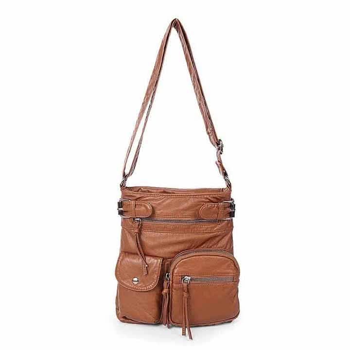 Sac bandoulière en cuir véritable super doux avec accent ceinture sur le dessus