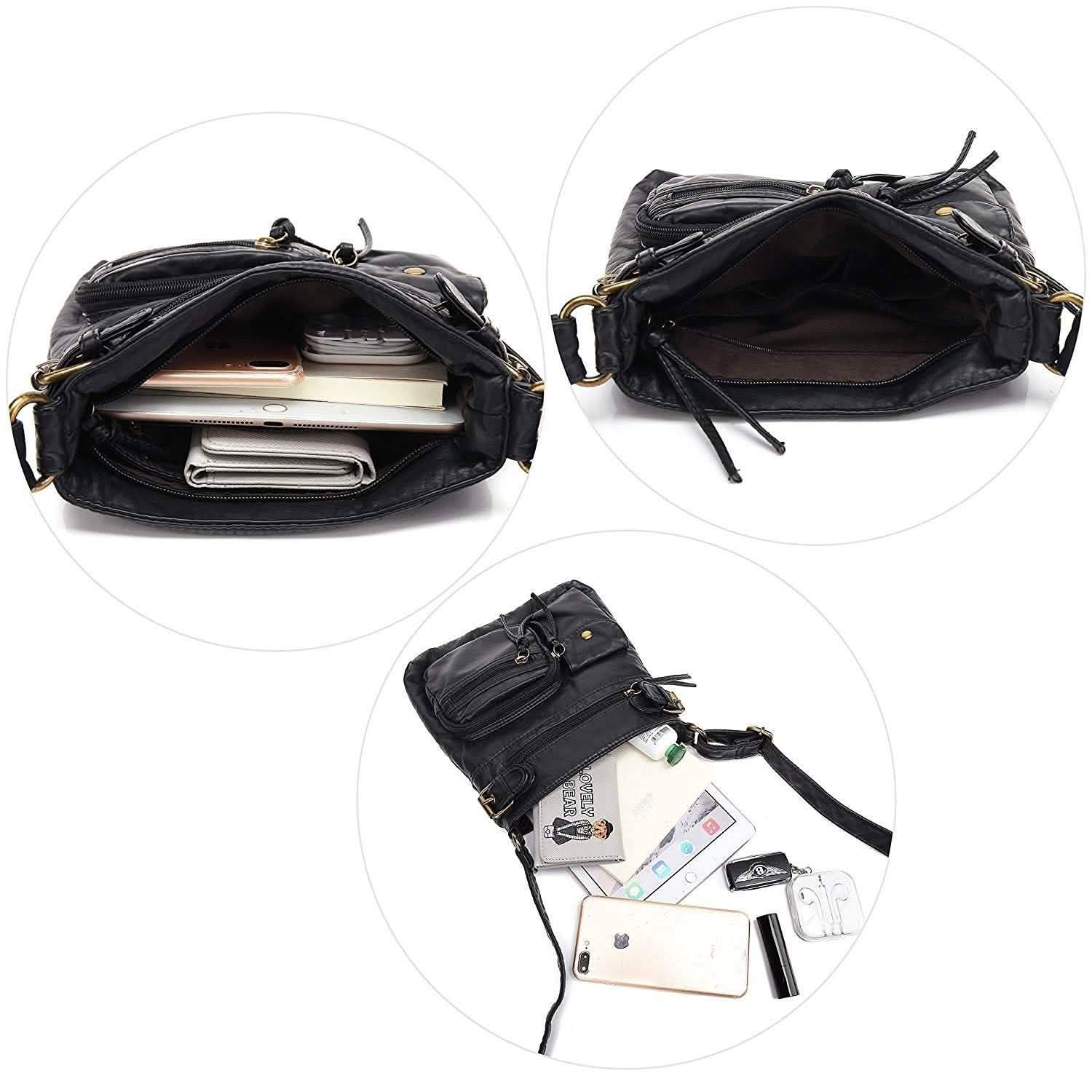 Sac bandoulière en cuir véritable super doux avec accent ceinture sur le dessus