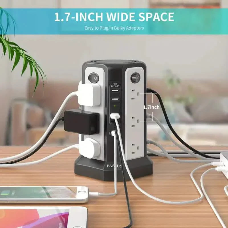 Surge Protector Tower 1800J with 4 USB A Ports, USB C (PD18W) Port, 12 AC Outlets and 10FT Cord