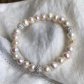 Swarovski Crystal Ball And Genuine Freshwater Pearl Stretch Bracelet