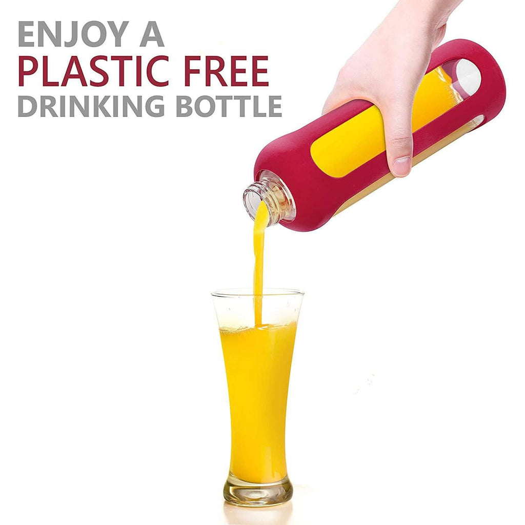 Swig Savvy ガラスウォーターボトル 保護用シリコンスリーブ＆ステンレス製漏れ防止蓋付き
