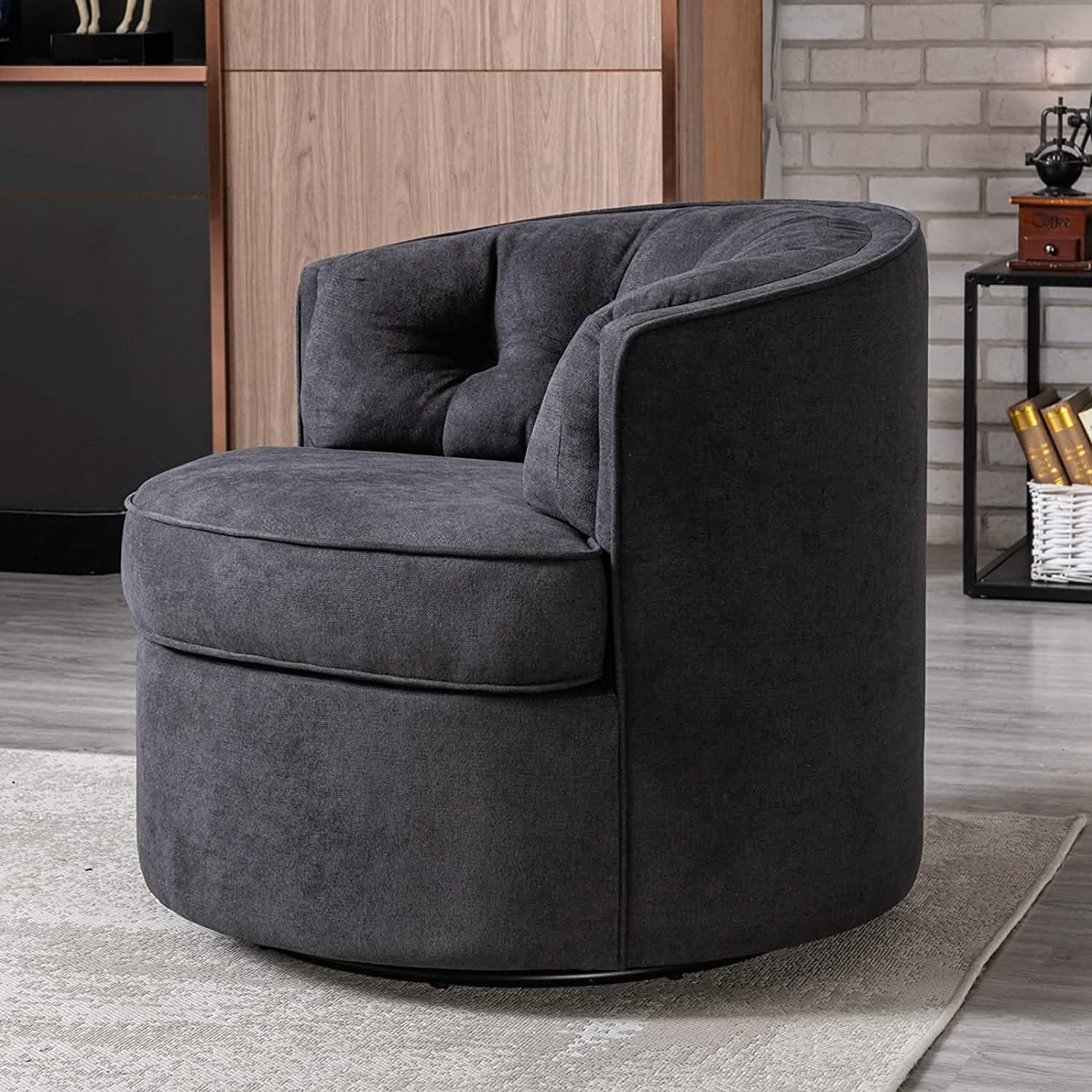 Swivel Accent Linen Fabric Bucket Reading Chair