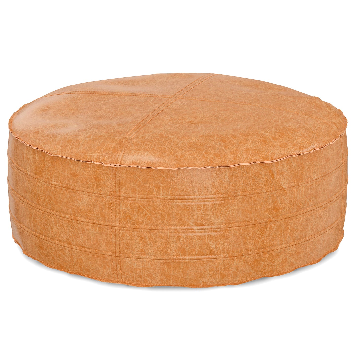 Brody 32 Inch Wide Round Coffee Table Pouf in Distressed