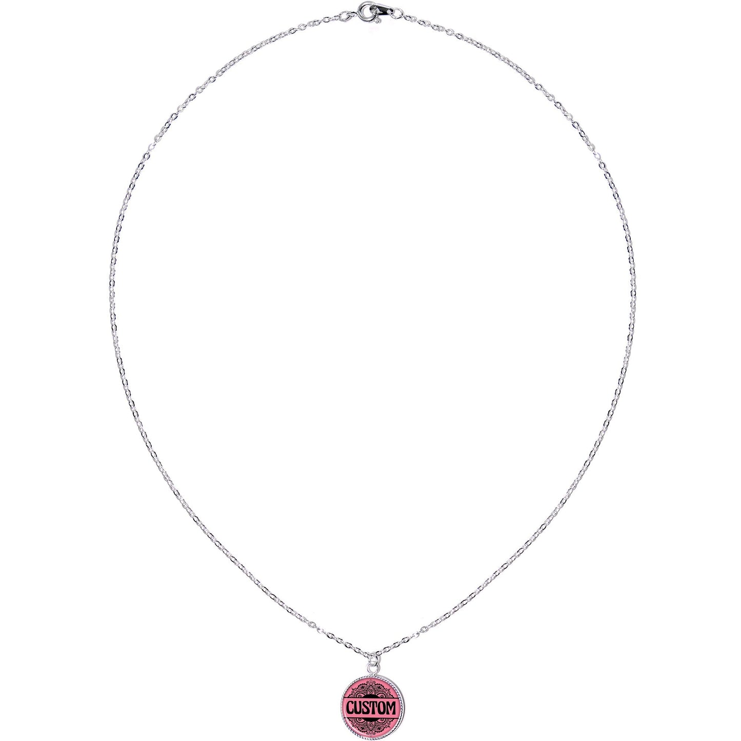 Custom Pink Mandala Personalized Name Silver Plated Chain Necklace
