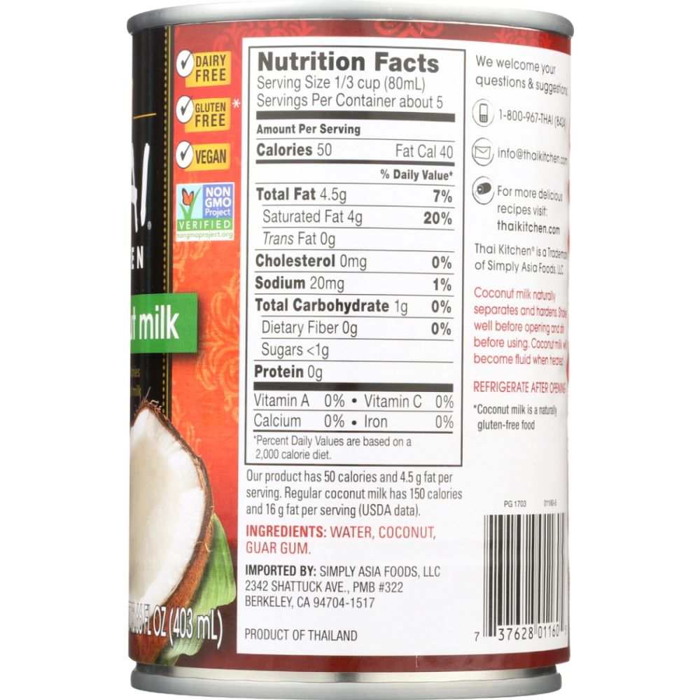 THAI KITCHEN: Lite Coconut Milk, 13.66 fo