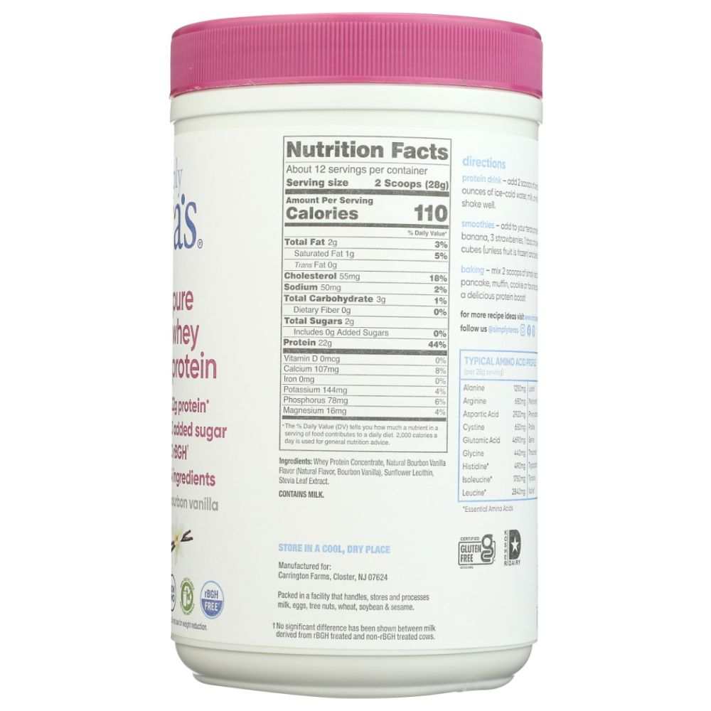 SIMPLY TERAS: Pure Whey Protein Bourbon Vanilla, 12 oz