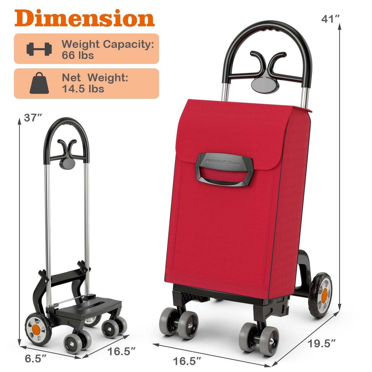 Folding Shopping Cart Utility Hand Truck with Rolling Swivel Wheels