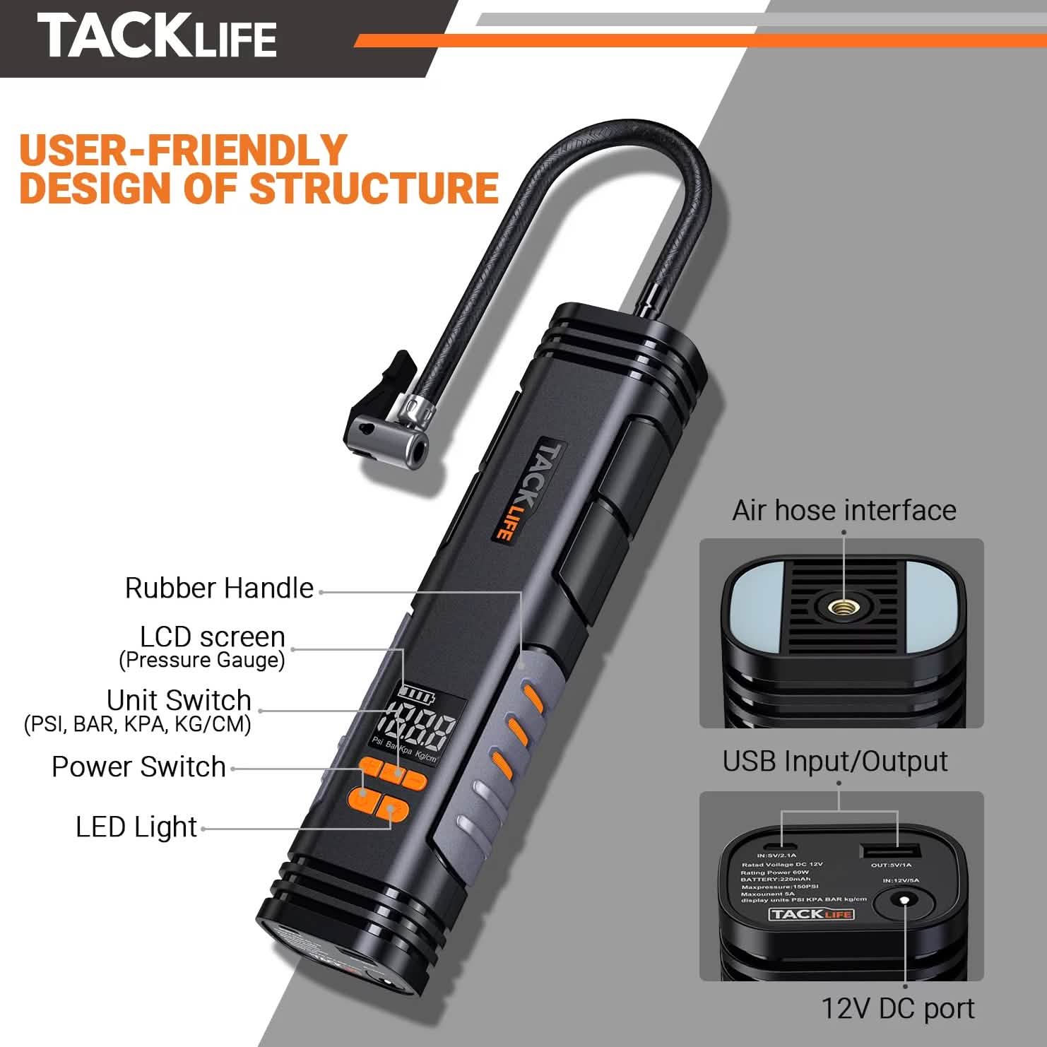 Tacklife X1 充電式コードレスタイヤインフレーター